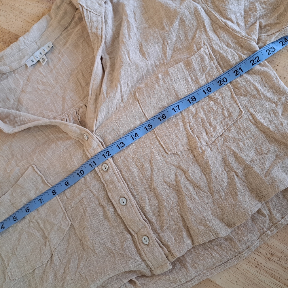 HYFVE Cotton Gauze Beige Button down Travel Resortwear Short Sleeve Small Shirt